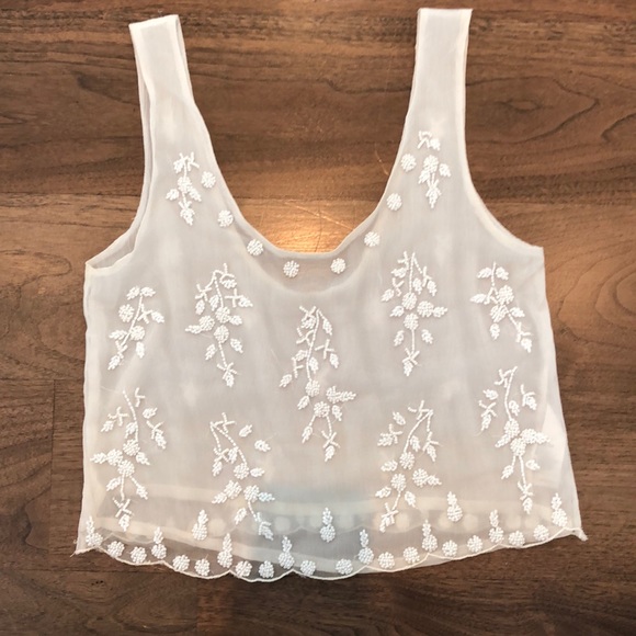 Topshop Tank Top/Singlet, Off White, Beaded Detail - Picture 4 of 9